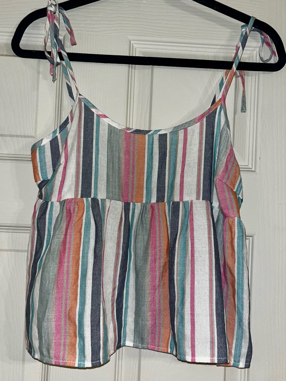 SHEIN Multicolor Striped Tie-Strap Tank Top - Pink, Teal, Beige